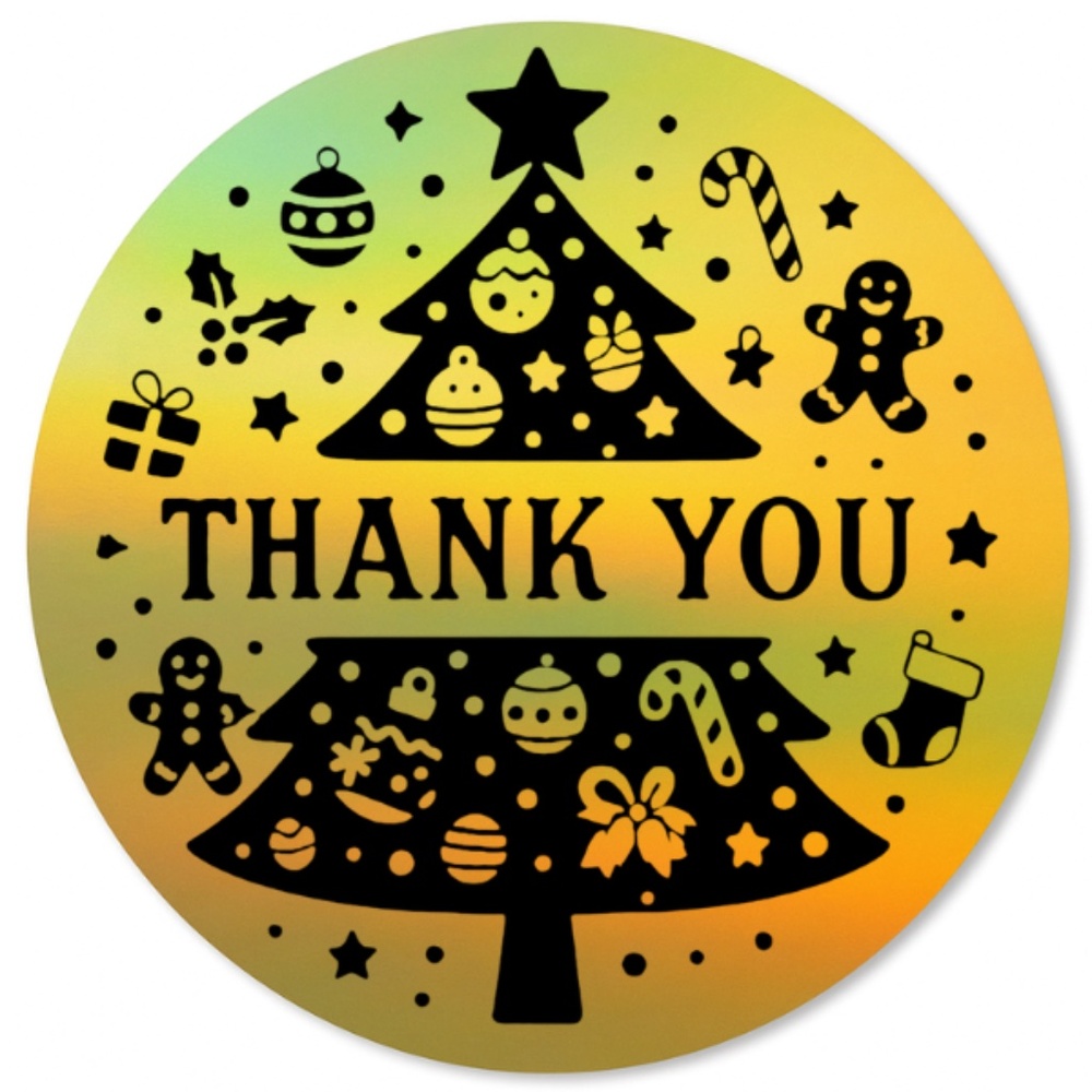 Gold Christmas Thank You Stickers • Holiday Packaging Labels • 2 Inch Round - Picture 4 of 4